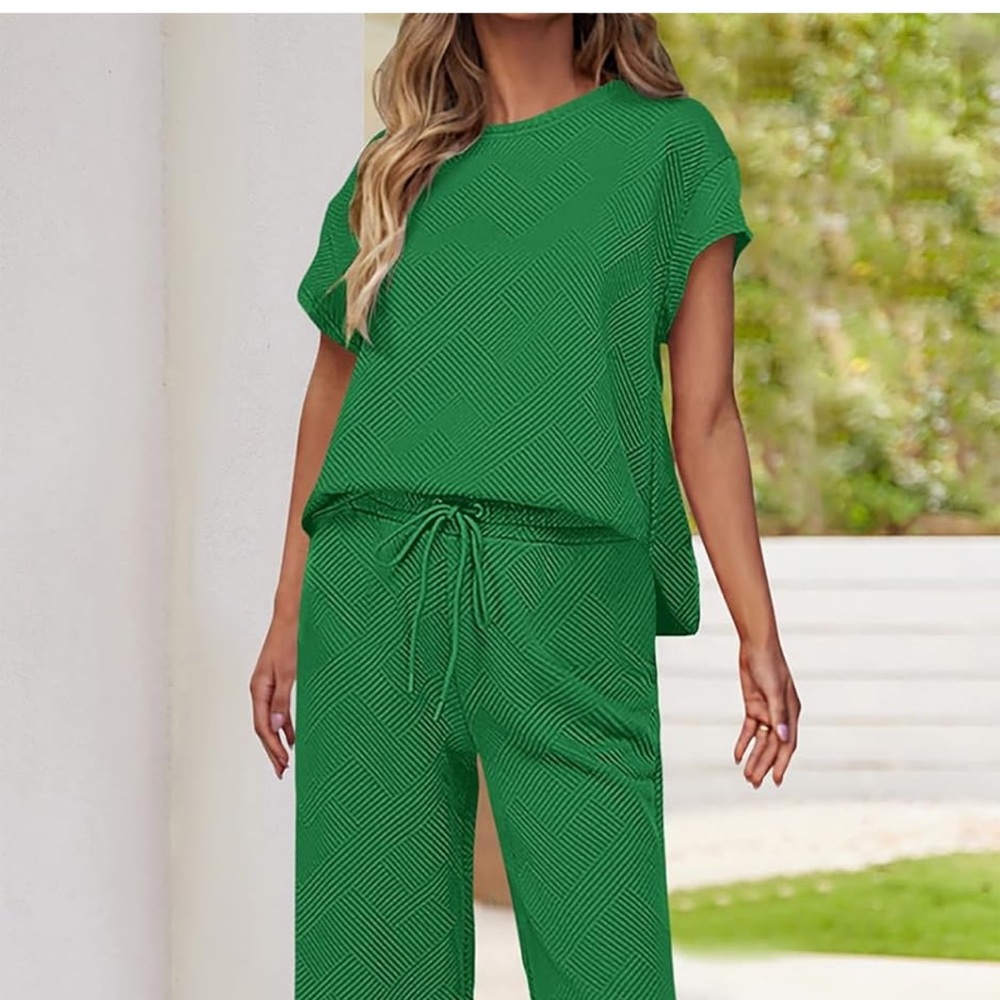 Elegant Green Wide Leg Women's Set